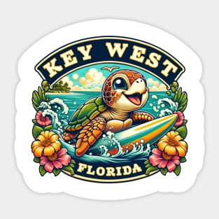 Key West Florida Cute Sea Turtle Surfing Sticker